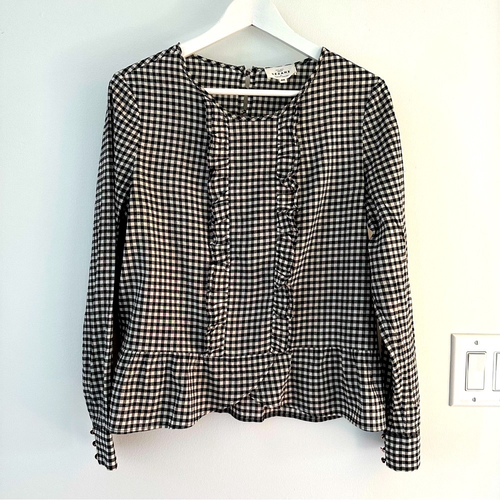 Sézane gingham top with ruffles